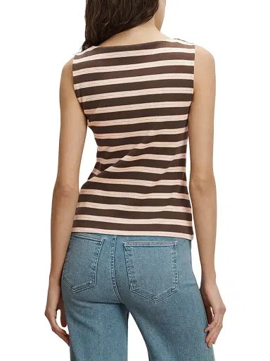 Veronica Beard Women's Uma Striped Stretch-Cotton Button-Front Vest - Brown Stripe | Thumbnail 4
