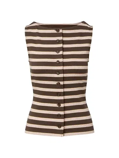 Veronica Beard Women's Uma Striped Stretch-Cotton Button-Front Vest - Brown Stripe | Thumbnail 1