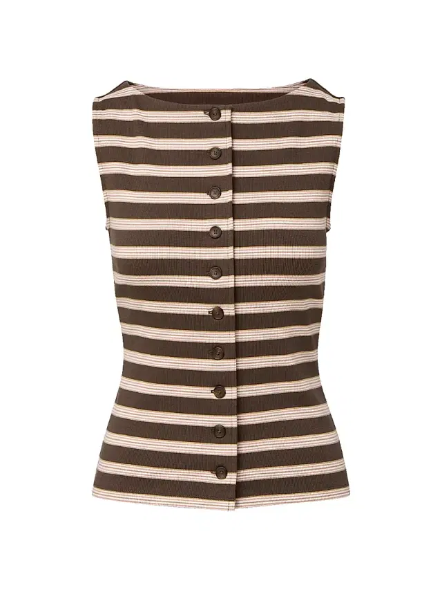 Veronica Beard Women's Uma Striped Stretch-Cotton Button-Front Vest - Brown Stripe