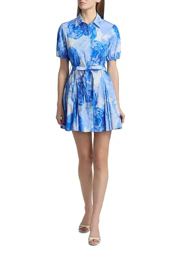 Milly Women's Juni Printed Stretch Cotton Poplin Mini-Shirtdress - Blue Multi | Thumbnail 2