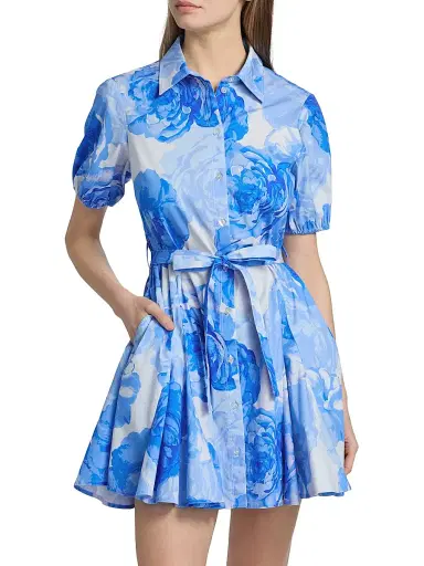 Milly Women's Juni Printed Stretch Cotton Poplin Mini-Shirtdress - Blue Multi | Thumbnail 3