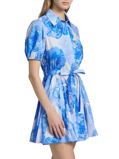 Milly Women's Juni Printed Stretch Cotton Poplin Mini-Shirtdress - Blue Multi | Thumbnail 4
