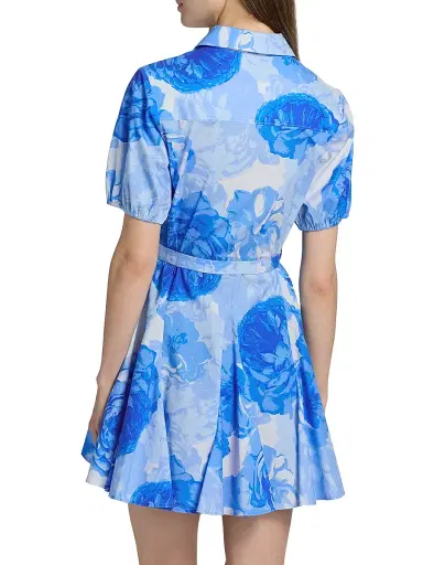 Milly Women's Juni Printed Stretch Cotton Poplin Mini-Shirtdress - Blue Multi | Thumbnail 5