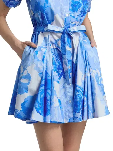 Milly Women's Juni Printed Stretch Cotton Poplin Mini-Shirtdress - Blue Multi | Thumbnail 6