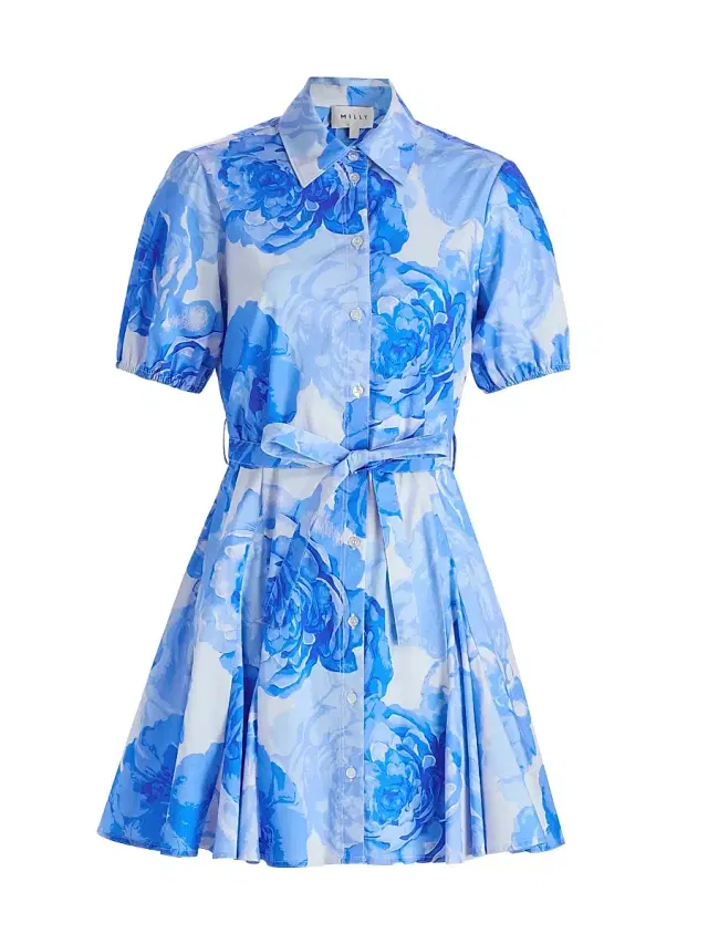 Milly Women's Juni Printed Stretch Cotton Poplin Mini-Shirtdress - Blue Multi