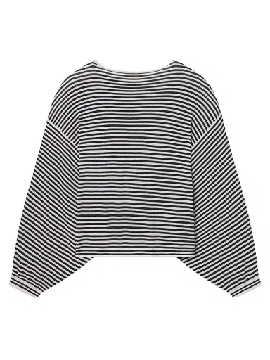 Frame Women's Striped Slouchy Cotton Sweater - Cream Multi | Thumbnail 2 Frame Women's Striped Slouchy Cotton Sweater - Cream Multi | Thumbnail 2
