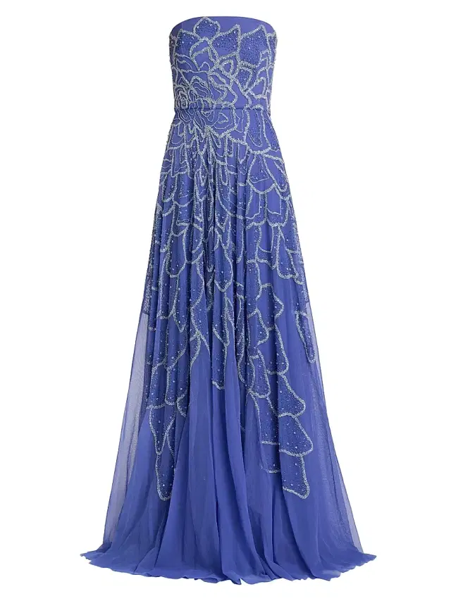 Theia Women's Ramona Strapless Ombré Beaded Gown - Iris Bloom