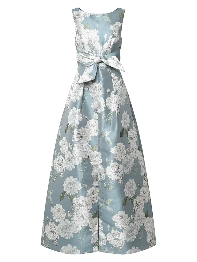 Kay Unger Women's Lilianna Floral Jacquard Bow Ball Gown - Slate Blue