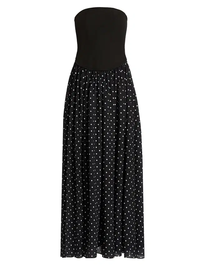 Toccin Women's Odette Strapless Corset Combo Maxi Dress - Jet Polka Dot