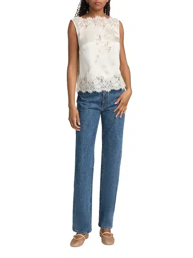 DÔEN Women's Viviane Lace Silk Top - Sea Salt | Thumbnail 2