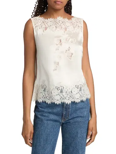 DÔEN Women's Viviane Lace Silk Top - Sea Salt | Thumbnail 3