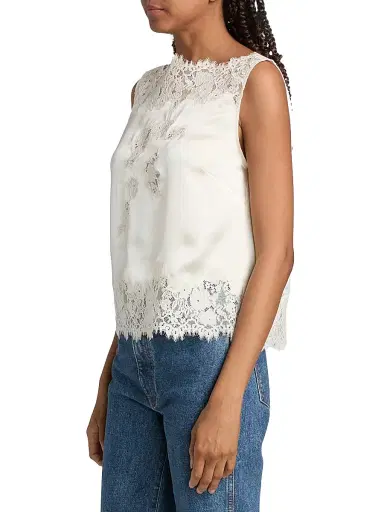 DÔEN Women's Viviane Lace Silk Top - Sea Salt | Thumbnail 4