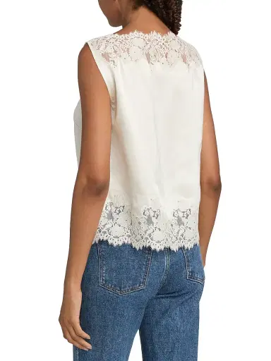 DÔEN Women's Viviane Lace Silk Top - Sea Salt | Thumbnail 5
