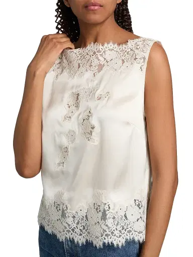 DÔEN Women's Viviane Lace Silk Top - Sea Salt | Thumbnail 6