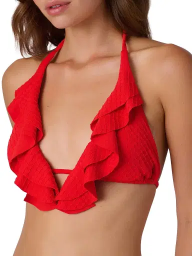 Shoshanna Women's Ruffled Halterneck Bikini Top - Vermilion | Thumbnail 4