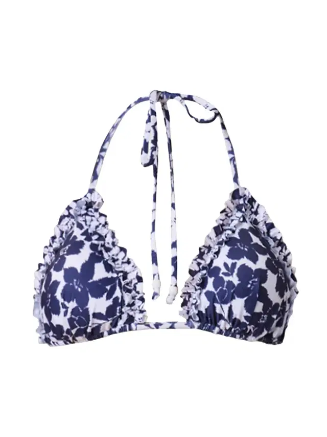 Shoshanna Women's Floral Ruffled Triangle Bikini Top - Navy