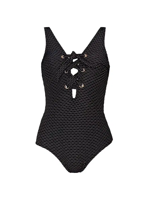 Shoshanna Women's Lace-Up One-Piece Swimsuit - Jet Gold