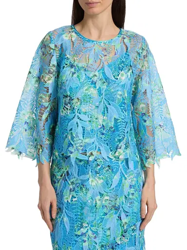 Ungaro Women's Parker Printed Lace Blouse - Azure Multi - Size Large | Thumbnail 3 Ungaro Women's Parker Printed Lace Blouse - Azure Multi - Size Large | Thumbnail 3