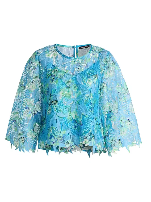 Ungaro Women's Parker Printed Lace Blouse - Azure Multi