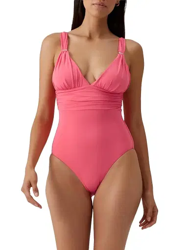 Melissa Odabash Women's Panarea Edition Ruched V-Neck One-Piece Swimsuit - Coral - Size 12 | Thumbnail 2