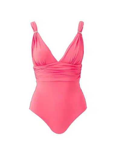 Melissa Odabash Women's Panarea Edition Ruched V-Neck One-Piece Swimsuit - Coral - Size 12 | Thumbnail 1