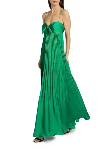 Ungaro Women's Shay Plissé Bow-Accented Gown - Peacock - Size 12 | Thumbnail 2