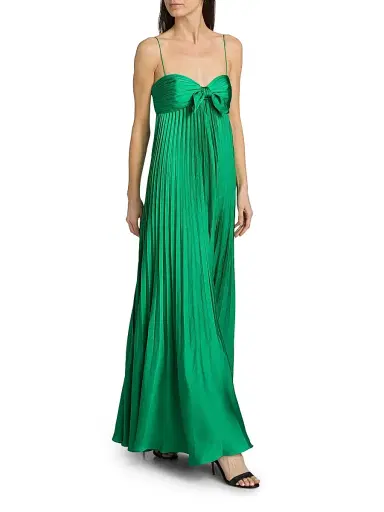 Ungaro Women's Shay Plissé Bow-Accented Gown - Peacock - Size 12 | Thumbnail 3