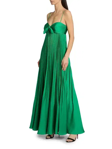 Ungaro Women's Shay Plissé Bow-Accented Gown - Peacock - Size 12 | Thumbnail 4