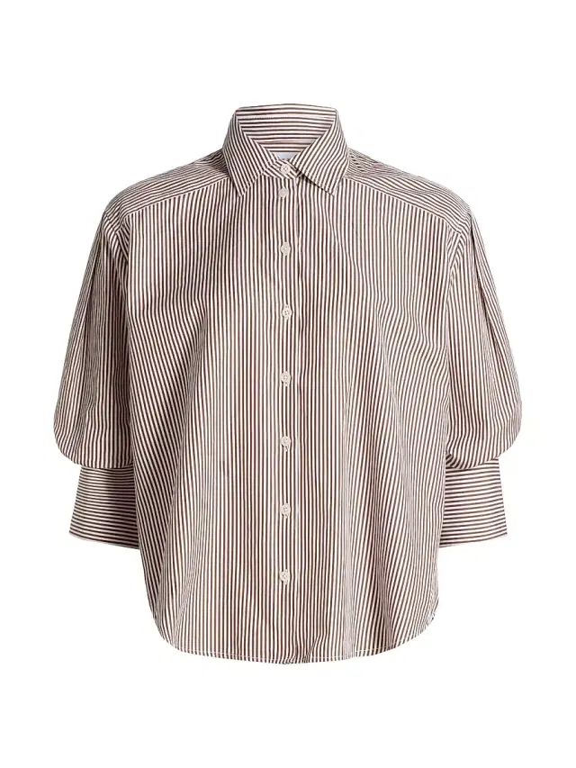 Tanya Taylor Women's Emmy Striped Cotton Puff-Sleeve Shirt - Acorn Optic White