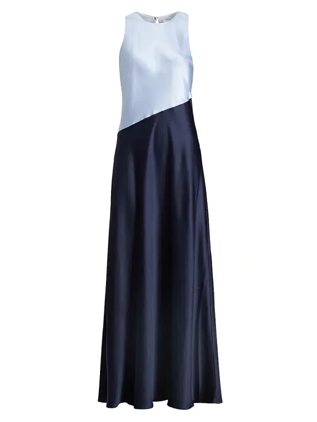Tanya Taylor Women's Dasha Colorblocked Satin Maxi Dress - Powder Blue Anthracite