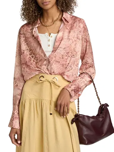 Ba&sh Women's Cornelia Snakeskin-Print Shirt - Rose - Size Large | Thumbnail 3