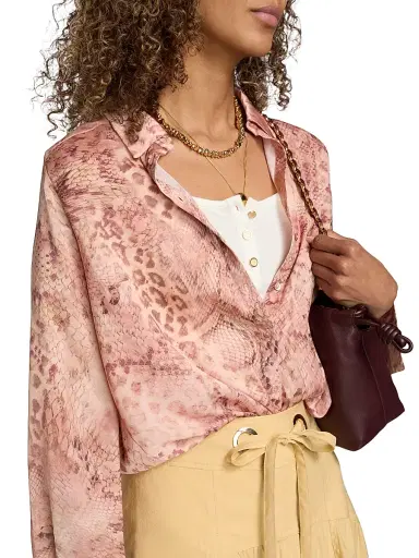Ba&sh Women's Cornelia Snakeskin-Print Shirt - Rose - Size Large | Thumbnail 6