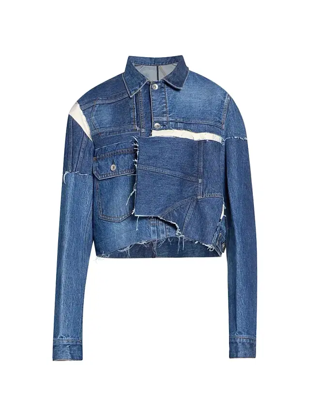 sacai Women's Deconstructed Crop Denim Jacket - Blue
