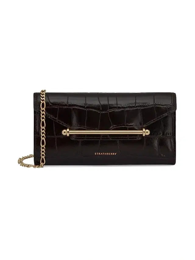 Strathberry Women's Multrees Croc-Embossed Leather Convertible Wallet-On-Chain - Mahogany And Black