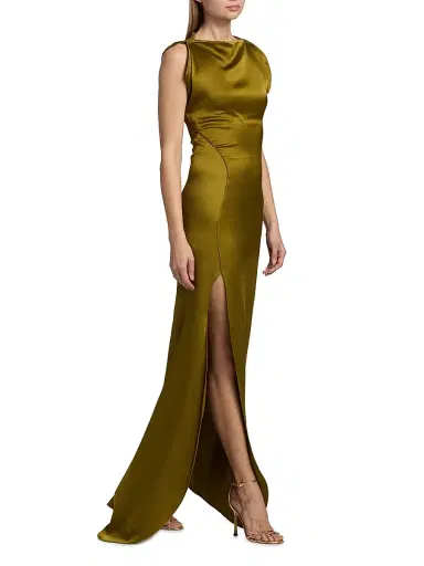 Victoria Beckham Women's Satin Cord Split Side Gown - Moss - Size 2 | Thumbnail 2