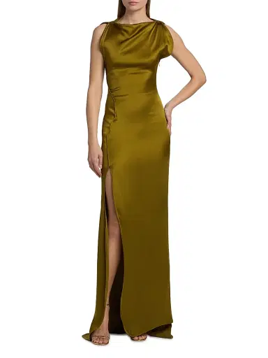 Victoria Beckham Women's Satin Cord Split Side Gown - Moss - Size 2 | Thumbnail 3