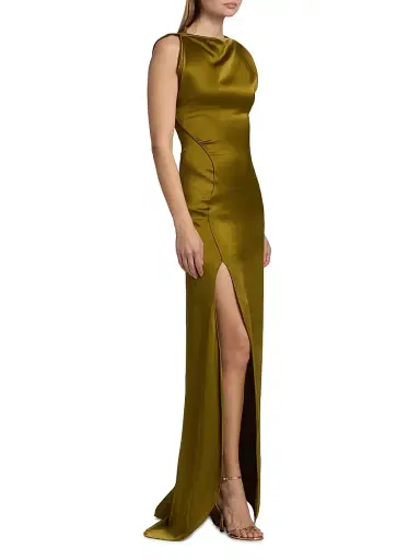 Victoria Beckham Women's Satin Cord Split Side Gown - Moss - Size 2 | Thumbnail 4