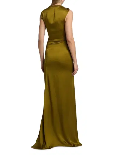 Victoria Beckham Women's Satin Cord Split Side Gown - Moss - Size 2 | Thumbnail 5