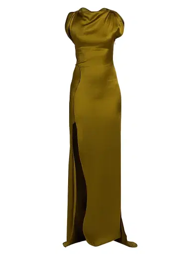 Victoria Beckham Women's Satin Cord Split Side Gown - Moss - Size 2 | Thumbnail 1
