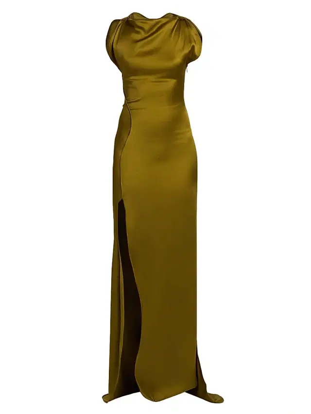 Victoria Beckham Women's Satin Cord Split Side Gown - Moss