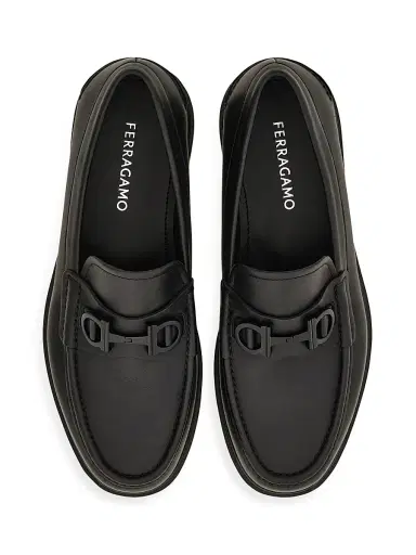 FERRAGAMO Men's Tobias Gancini Leather Loafers - Nero | Thumbnail 3