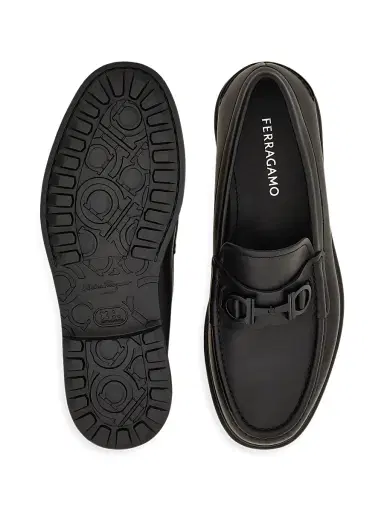 FERRAGAMO Men's Tobias Gancini Leather Loafers - Nero | Thumbnail 4