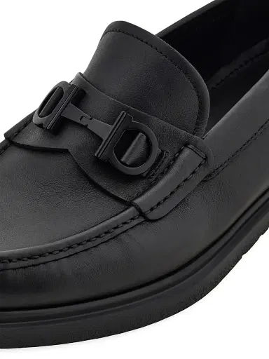 FERRAGAMO Men's Tobias Gancini Leather Loafers - Nero | Thumbnail 6