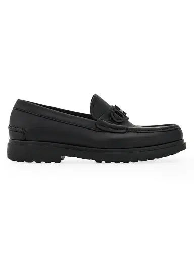 FERRAGAMO Men's Tobias Gancini Leather Loafers - Nero | Thumbnail 1