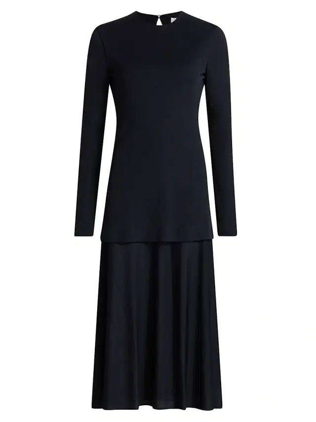 Women's Layered Drop-Waist Midi-Dress - Navy
