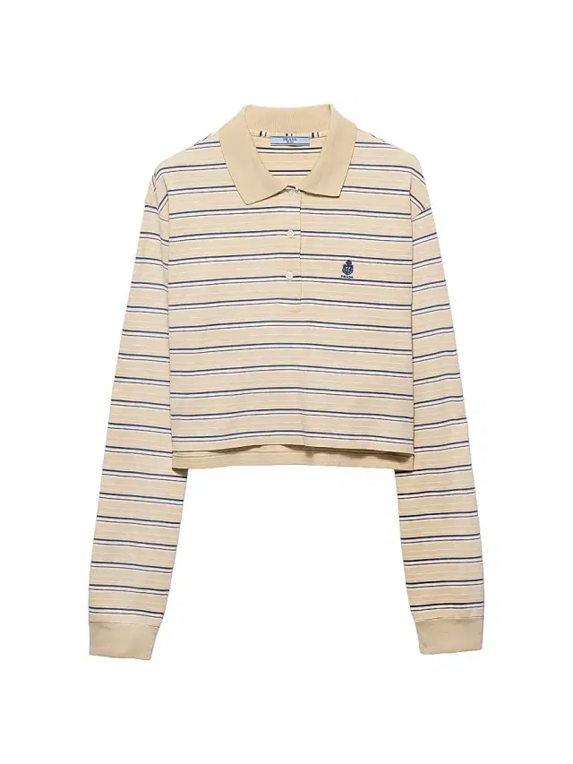 Prada Women's Striped Piqué Polo Shirt - Beige Khaki