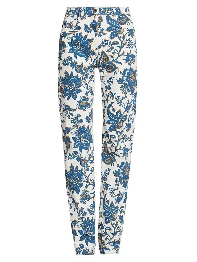 Etro Women's Floral Straight-Leg Mid-Rise Jeans - Stampa Bianco