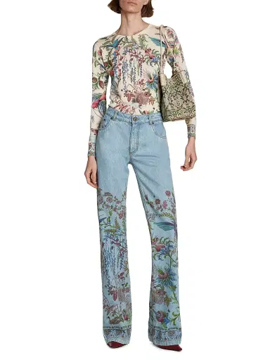 Etro Women's Floral-Embroidered Flared Jeans - Stampa Bianco | Thumbnail 2