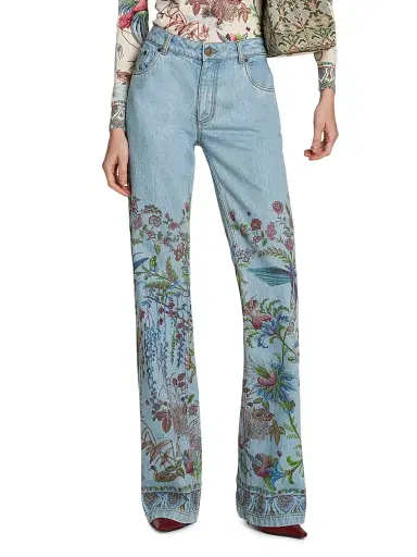 Etro Women's Floral-Embroidered Flared Jeans - Stampa Bianco | Thumbnail 3