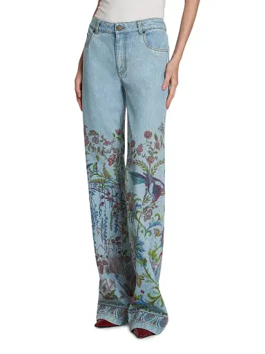Etro Women's Floral-Embroidered Flared Jeans - Stampa Bianco | Thumbnail 4